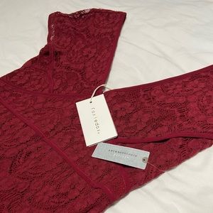 Anthropologie red lace tea length dress